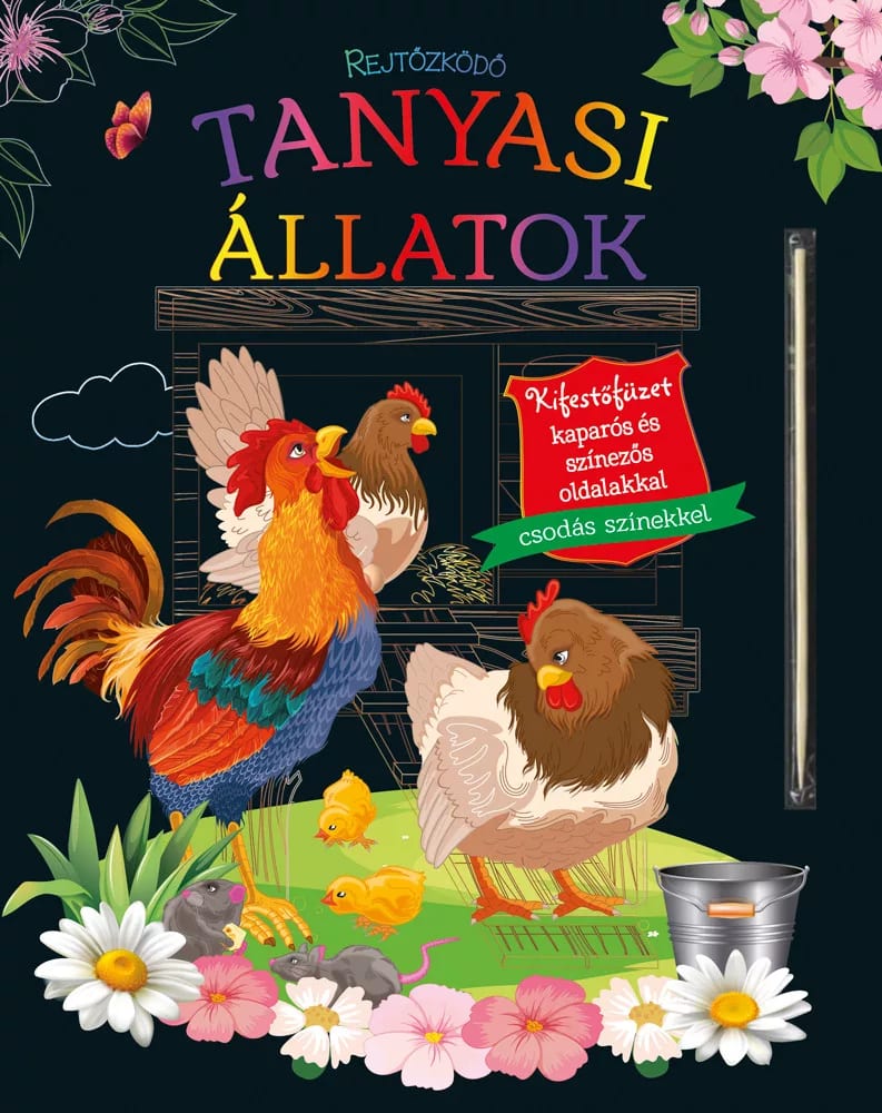 Rejtőzködő tanyasi állatok – Kifestőfüzet kaparós és színezős oldalakkal 1. kép